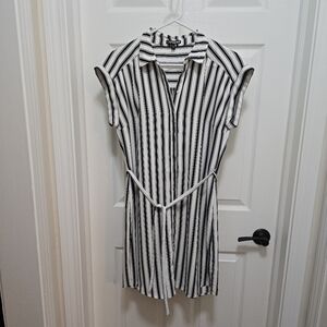 Express Black and White Striped Button Down Dress